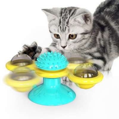 Wholesale Turntable Teasing Pet Toy Scratching Tickle Cats Hair Brush 2020 Newest Windmill Cat Toy